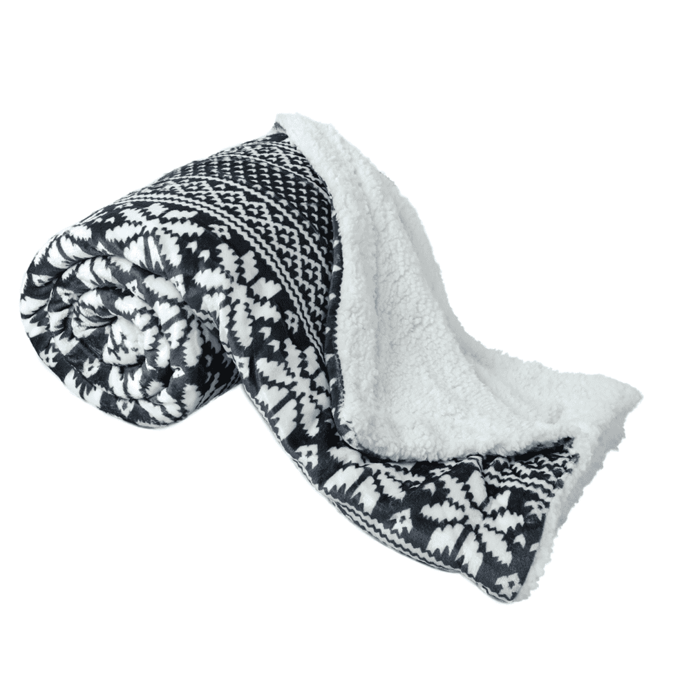 01-malena-deka-siva-biela-hlavny Pătură cu două feţe imitaţie miel, motiv iarnă, 150x200, MALENA - imagine 1