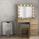 Masa de toaleta si machiaj Hollywood cu oglinda LED si 4 sertare, 94x43x140 cm, craft Mob360 - imagine 3