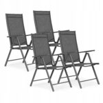 Set 4 scaune gradina 70x57x106 cm, pliante cu spatar reglabil 7 pozitii, structura otel si textilena, gri Mob360