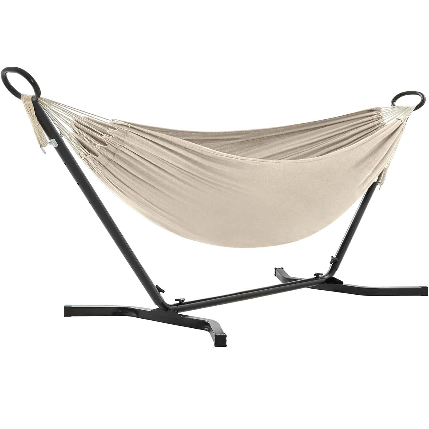 02 Hamac cu cadru metalic, reglabil la 5 inaltimi, maxim 240 kg, 300x90x95cm, bej Mob360 - imagine 1