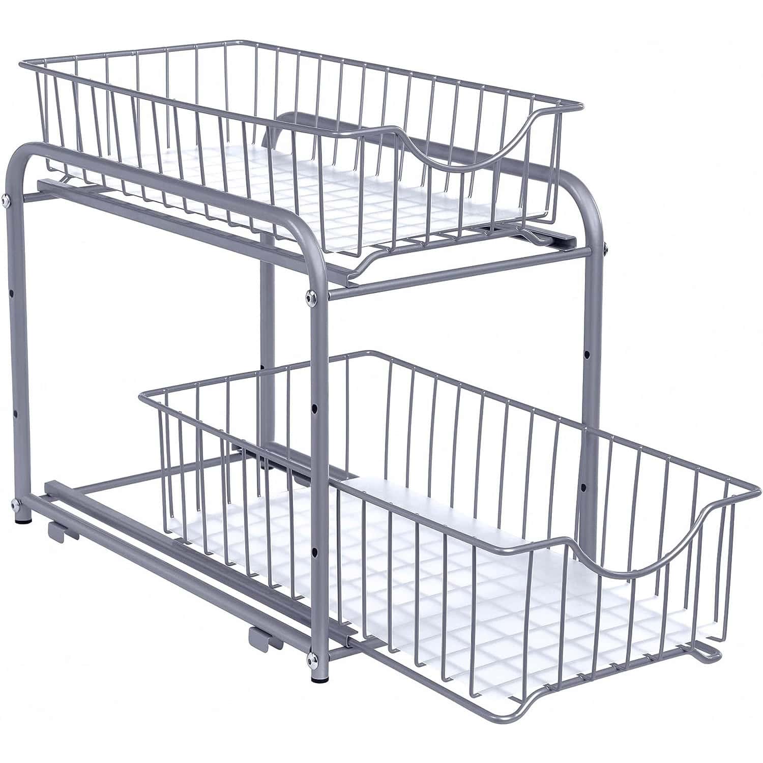 02-18 Raft organizator de depozitare cu 2 niveluri, cu sertare glisante, pentru bucatarie sau baie, 21x37x34cm, argintiu Mob360 - imagine 1