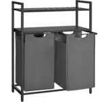 VASAGLE Cos de rufe, cu 2 saci detasabili, 2 rafturi, capacitate de 46L per sac, 73x33x92cm , negru si gri Mob360