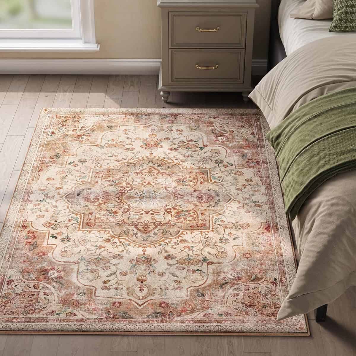 02-5 Covor decorativ antiderapant, stil vintage, lavabil la masina, 120×170 cm, bej cappuccino Mob360 - imagine 1