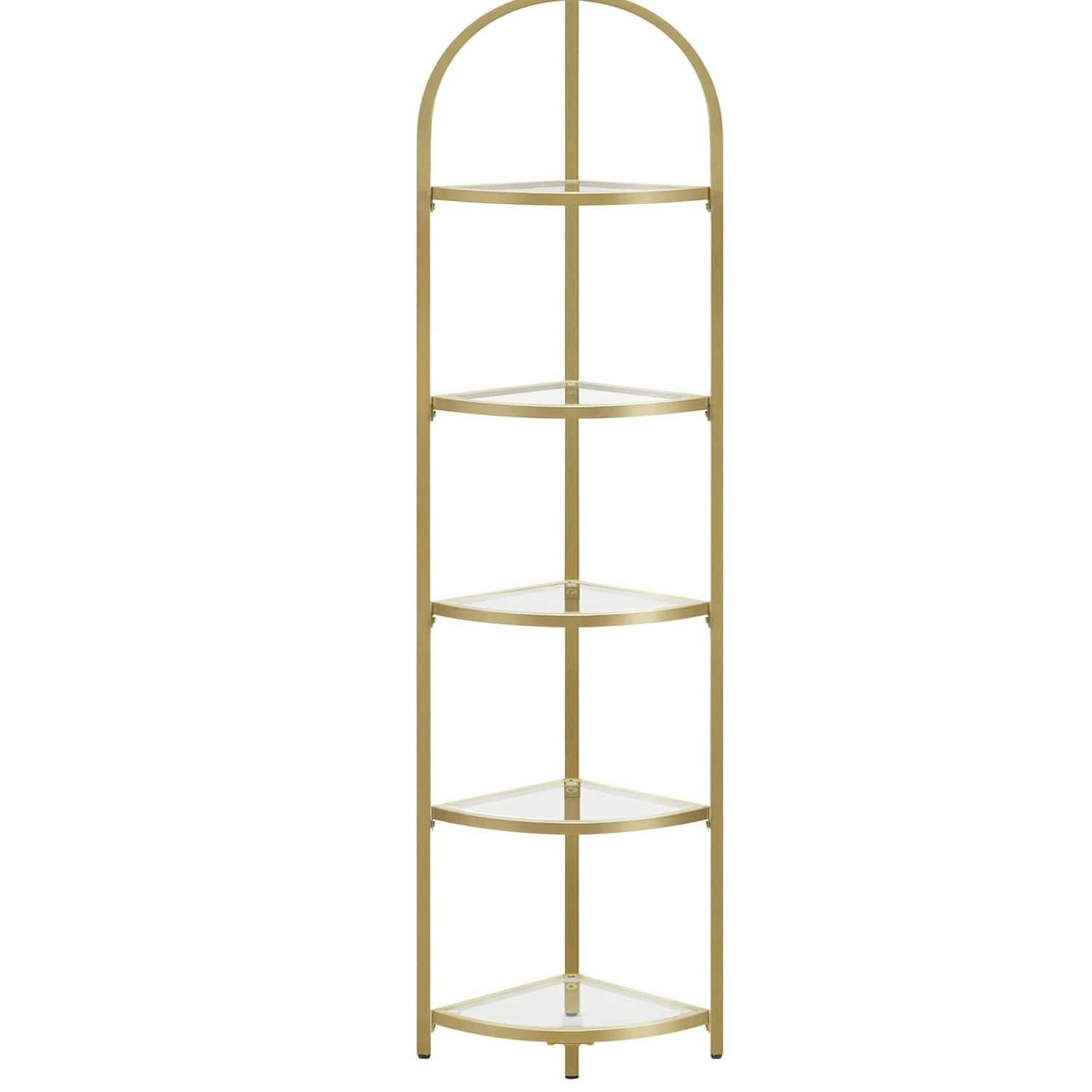 03-11 VASAGLE Raft de colt cu trepte pentru dormior, 5 etaje, din sticla securizata, cadru din otel, 28x28x158cm, auriu Mob360 - imagine 1