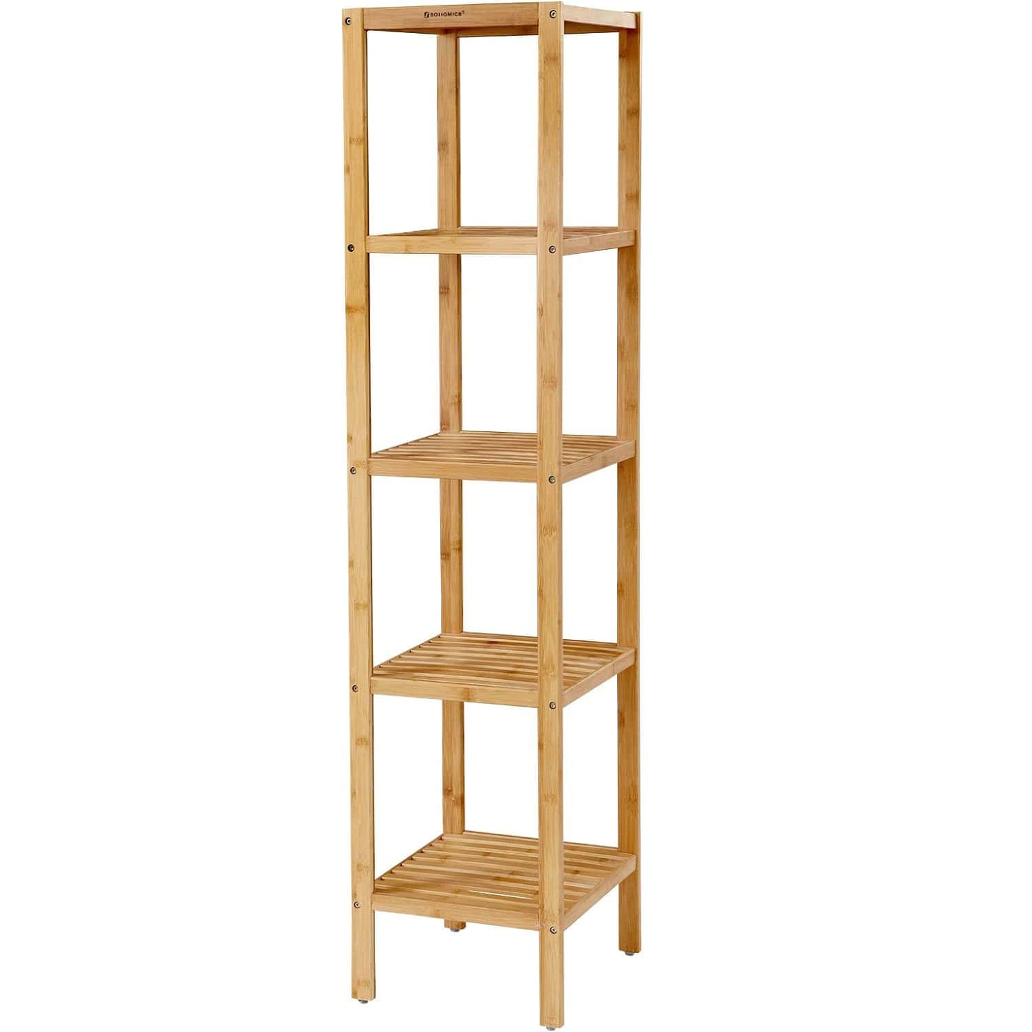 03-2 Raft de depozitare din bambus, 5 polite, pentru bucatarie sau baie, 146x33x33cm, maro natural Mob360 - imagine 1