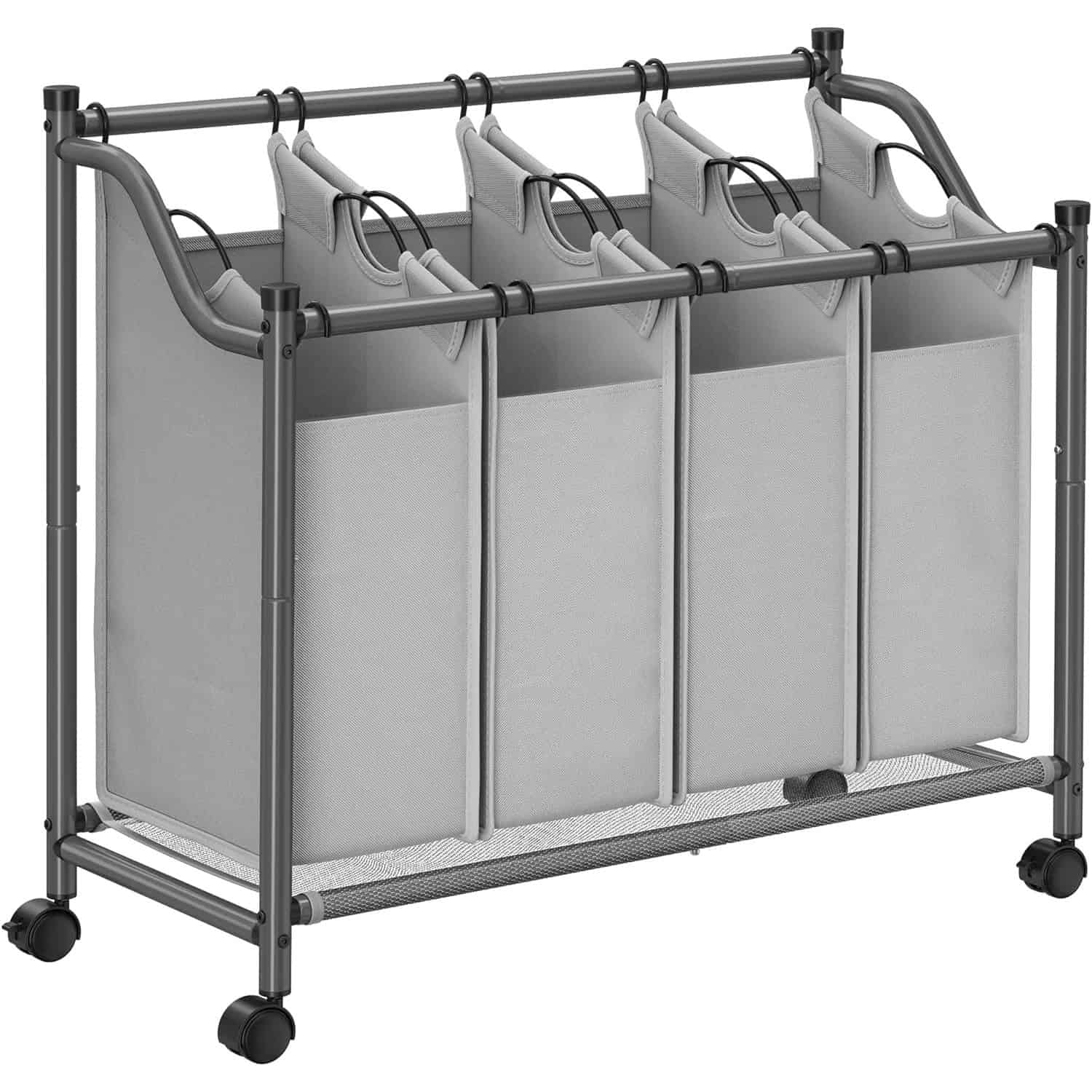 03-27 Cos de rufe cu 4 saci detasabili, structura metalica pe roti, 4x35L, 87x38x81cm, gri Mob360 - imagine 1