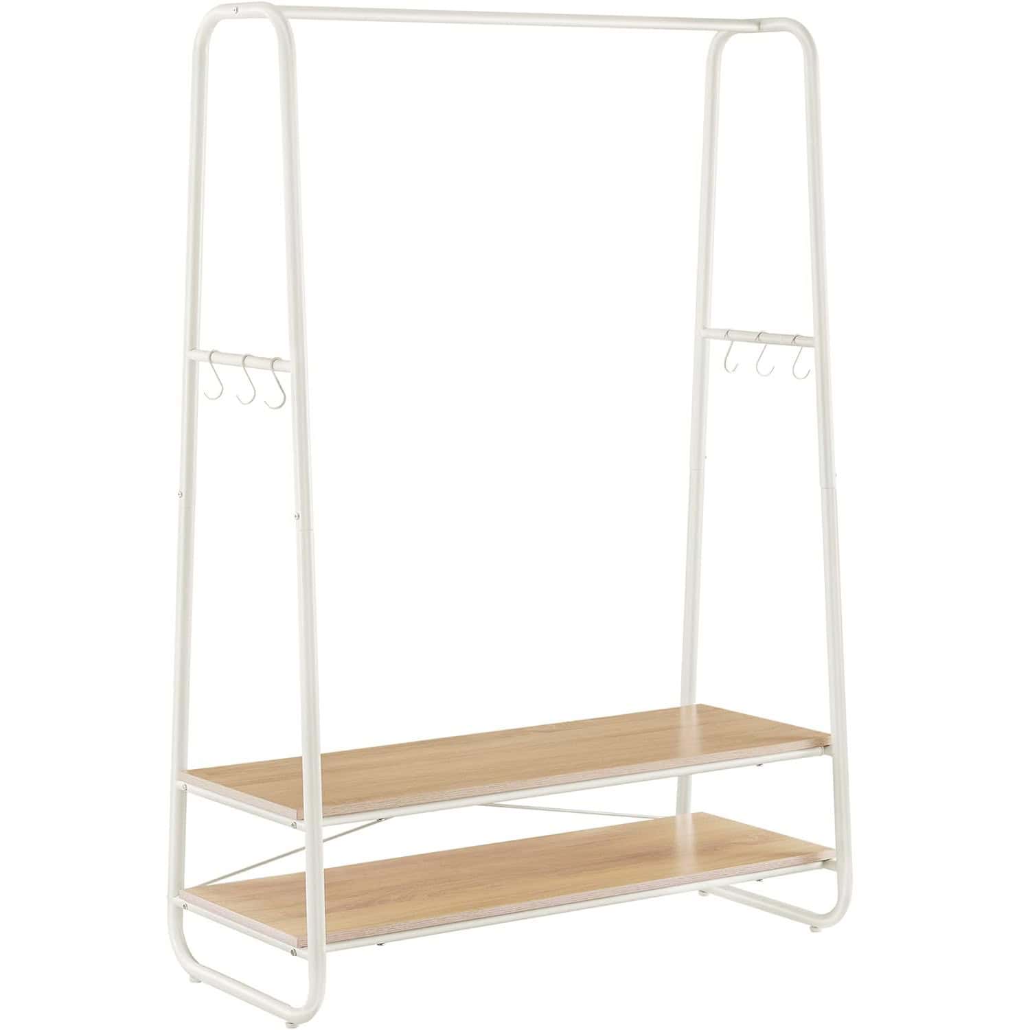 03-30 VASAGLE Raft pentru haine cu suport pentru pantofi, 2 polite, 6 carlige laterale, 45x100x160cm, alb-crem Mob360 - imagine 1