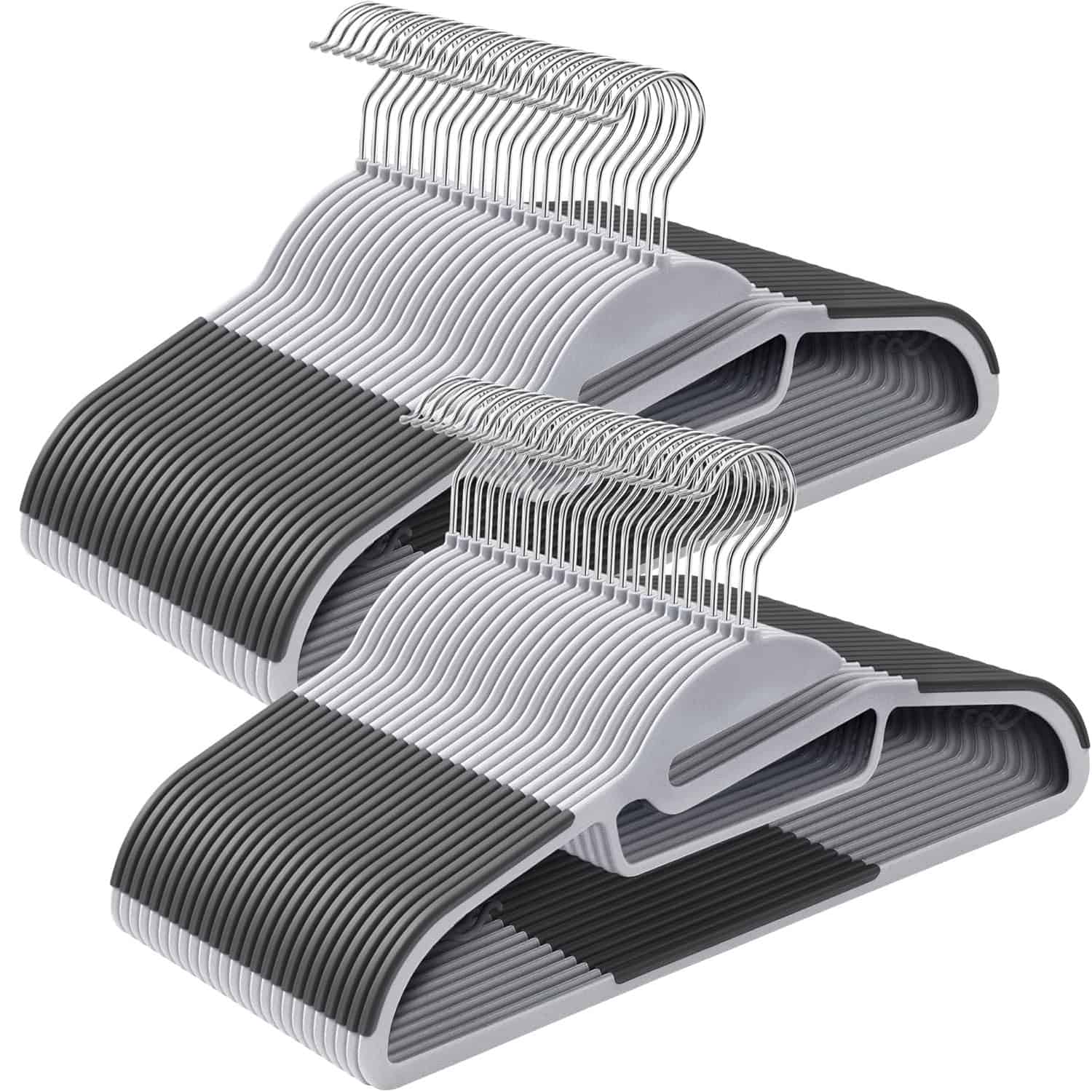 04 Set de 50 de umerase pentru haine, anti alunecare, bara de cravata si carlig pivotant, 42 cm, gri Mob360 - imagine 1