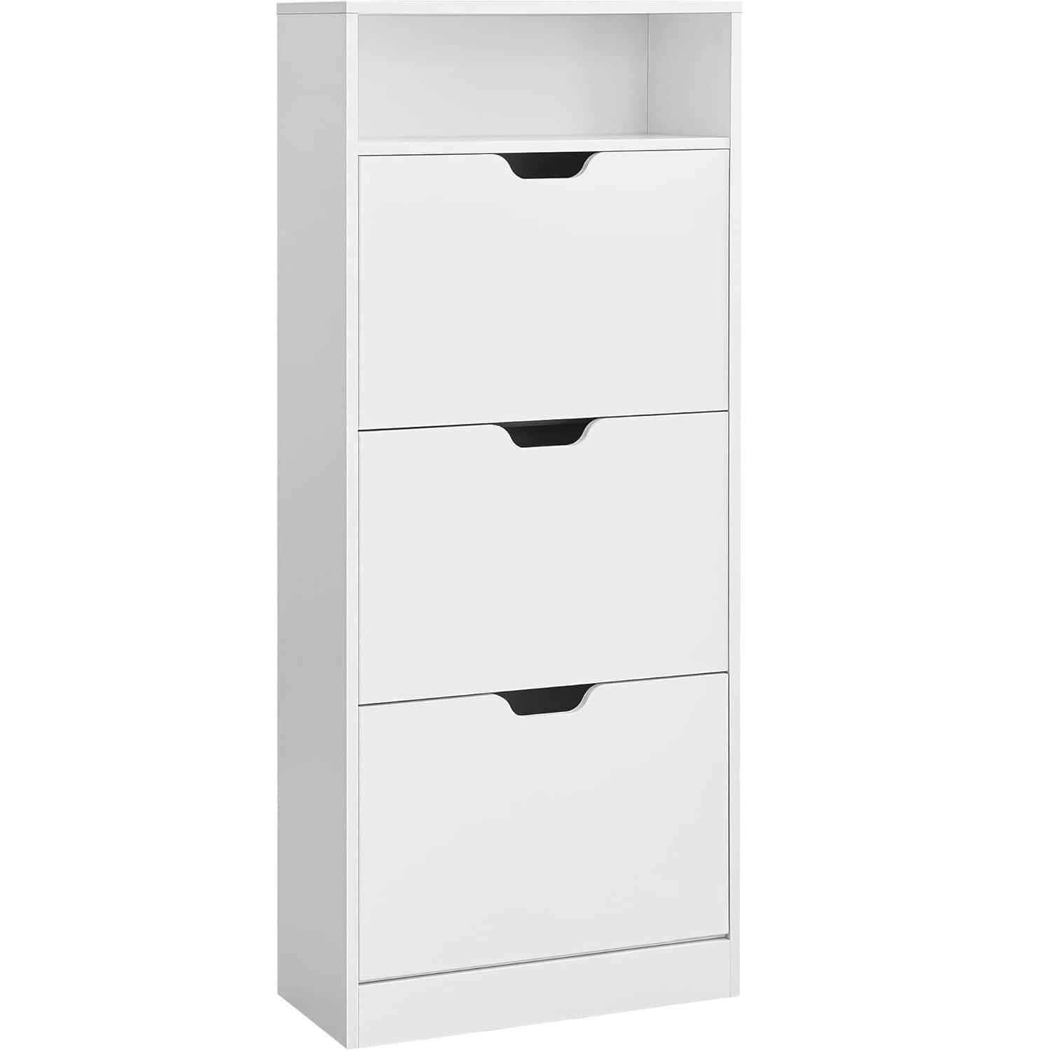 1-101 VASAGLE Dulap pantofi cu 3 usi rabatabile, pentru 14-18 perechi, 60x24x130 cm, alb Mob360 - imagine 1