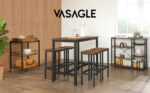 VASAGLE Masa de bar dreptunghiulara cu cadru metalic, 3 rafturi, design industrial, 109x60x100cm, maro vintage si negru Mob360 - imagine 2