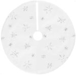 Covoras de pus sub bradul de Craciun, 90 cm, imitatie blana alba cu paiete argintii Mob360 - imagine 2