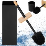 Perie WC cu rezervor detasabil si capac, din metal si bambus, 40 cm, negru Mob360 - imagine 2