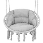 Scaun rotund tip leagan suspendat cu perna Confort Plus casa sau gradina, gri Mob360