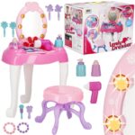 Masa toaleta pentru copii, cu taburet, 19 accesorii joaca, din plastic, 37x20x60 cm, roz Mob360 - imagine 2