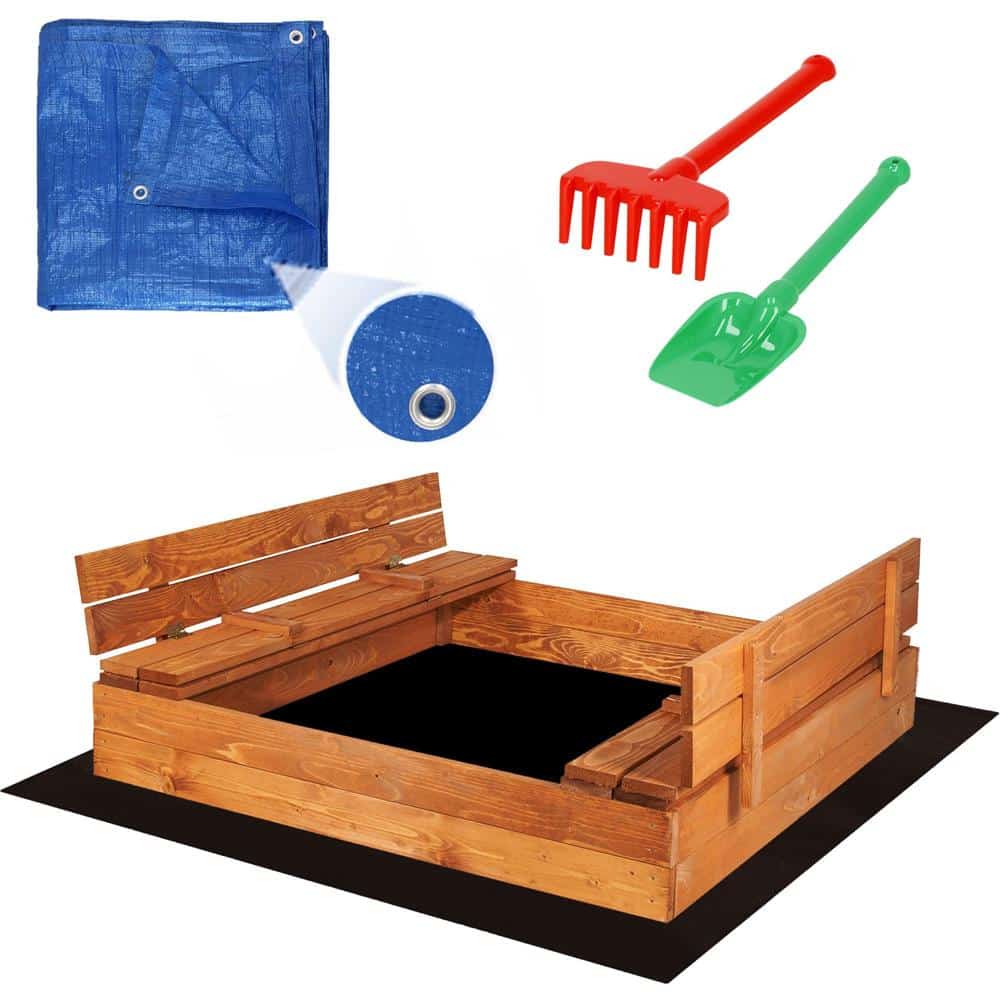 1-45 Lada din lemn pentru nisip, cu 2 bancute, 120x120cm Mob360 - imagine 1