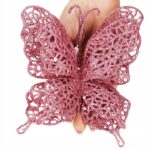 Set 10 ornamente pentru bradul de Craciun, Fluture cu sclipici, 16cm, roz Mob360 - imagine 2