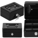 Caseta pentru bani tip cutie de valori, compartimentanta, cu cheie, metal, 15x12x8cm, negru Mob360 - imagine 2