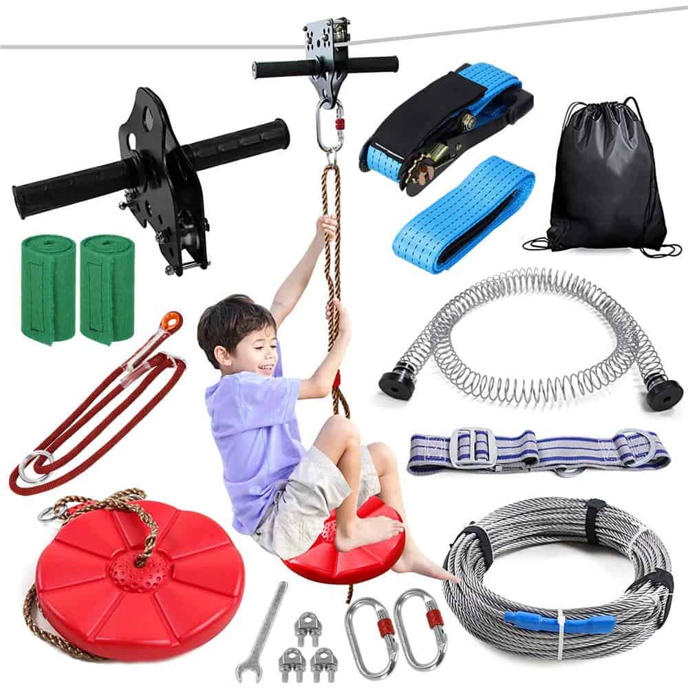 1-53 Set tiroliana pentru copii, cablu otel lungime 30m, capacitate 120kg Mob360 - imagine 1