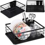 Uscator de vase cu suport tacamuri, din otel, cu tava de scurgere, 42x32x15cm, negru Mob360 - imagine 2