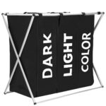 Cos de rufe cu 3 compartimente, cadru aluminiu, 68x40x60cm, 146 litri, negru Mob360