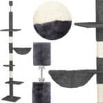 Ansamblu de joaca pentru pisici, tip stalp de catarat pana la tavan, inaltime reglabila, 240 - 265 cm, gri inchis Mob360 - imagine 2