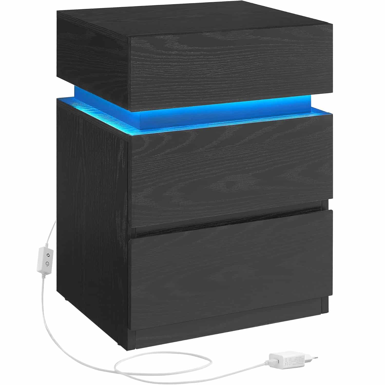 1-63 VASAGLE Noptiera din MDF cu iluminare LED, culori si intensitate reglabile, 35x40x55cm, negru Mob360 - imagine 1