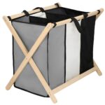 Cos de rufe cu 3 compartimente, cadru din lemn, 67x43x55 cm, 105 litri Mob360 - imagine 2