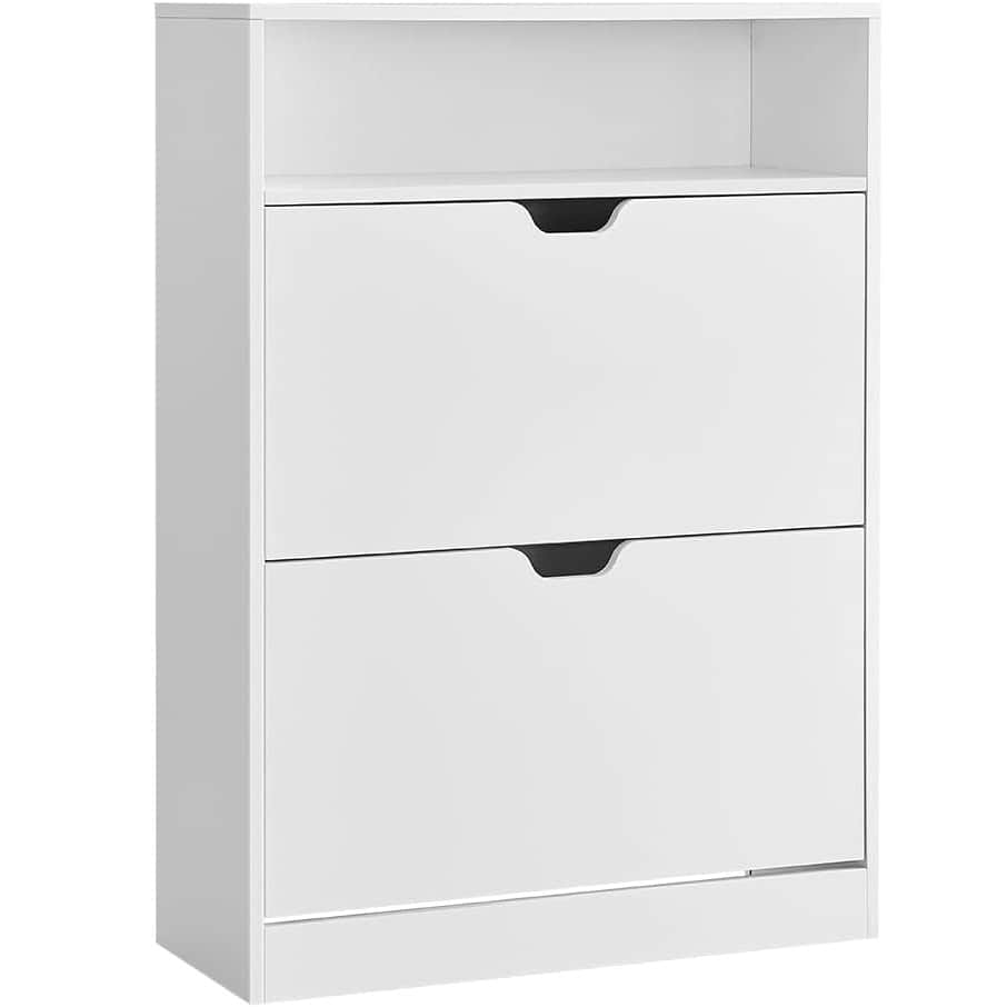 1-dupalaaa VASAGLE Dulap pantofi 80x24x102 cm, cu 2 usi rabatabile, separator reglabil si raft superior, PAL alb mat Mob360 - imagine 1