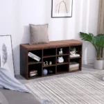 VASAGLE Banca pentru hol cu suport pentru pantofi, 10 compartimente, cu perna, 104x48x30cm, maro rustic Mob360 - imagine 9
