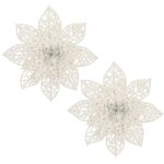 Set 10 ornamente pentru bradul de Craciun, stea Poinsettia, 14cm, alb cu sclipici Mob360 - imagine 9