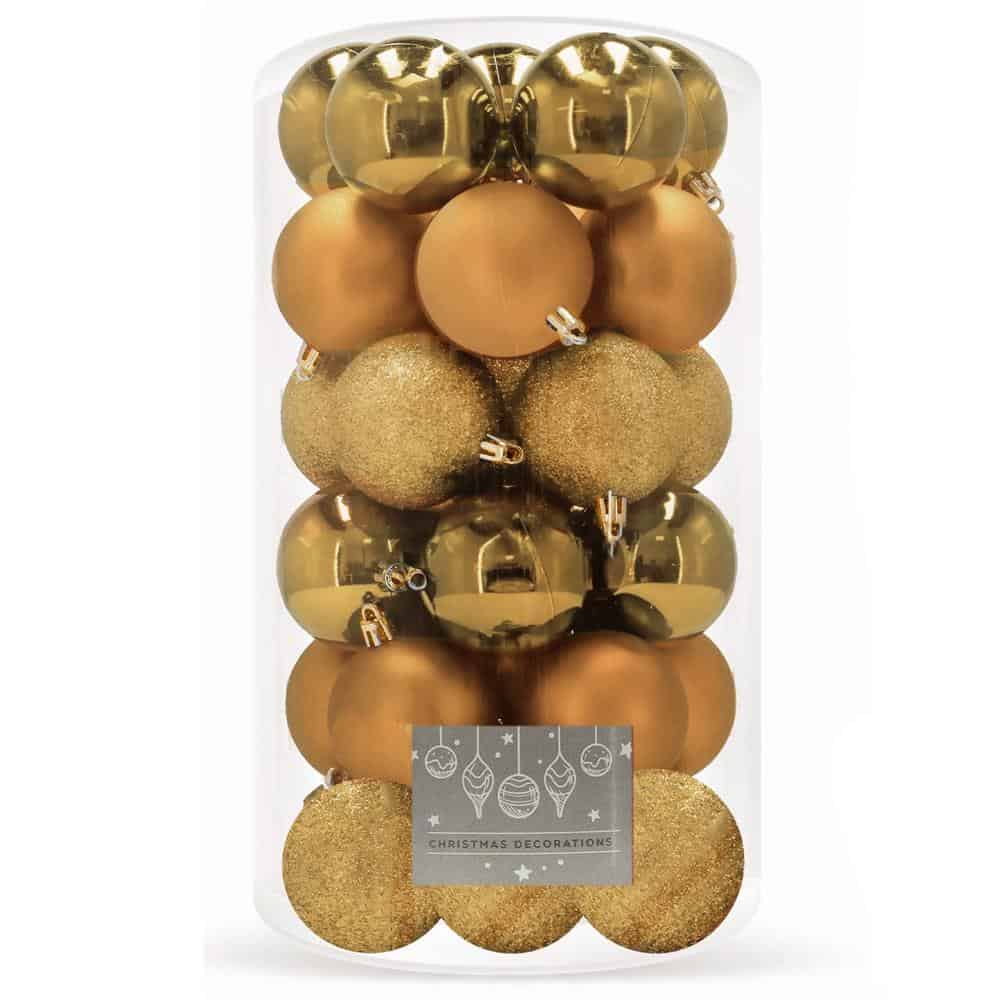 10-7 Set globuri de Craciun, 30 bucati, 3 modele, 6cm, auriu Mob360 - imagine 1