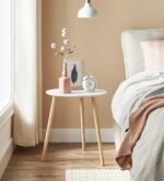 VASAGLE Masa de cafea, set de 2 bucati, picioare din lemn si blat MDF, design minimalist scandinav, 45x50cm si 35x35cm, alb Mob360 - imagine 9