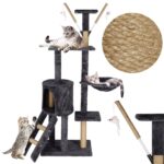 Ansamblu de joaca pentru pisici, cu loc pentru zgariat, ascuns, culcus, mingi, 145cm, grafit Mob360 - imagine 7