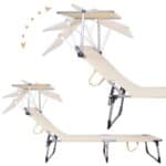 Sezlong pliabil cu parasolar, 188x57x38cm, sarcina 120kg, crem Mob360 - imagine 9