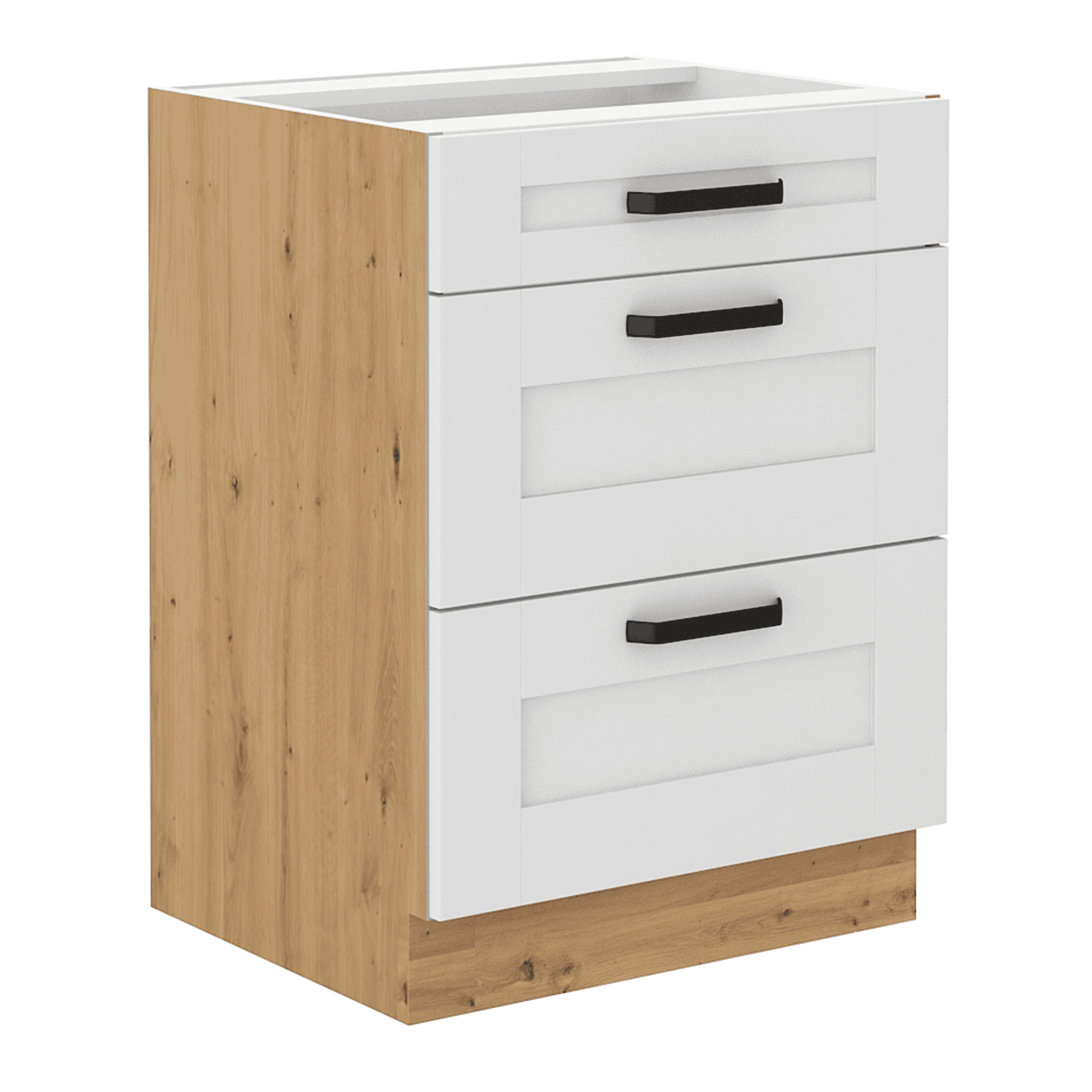 1192654825 Dulap inferior, alb/stejar artizan, LULA 60 D 3S BB - imagine 1