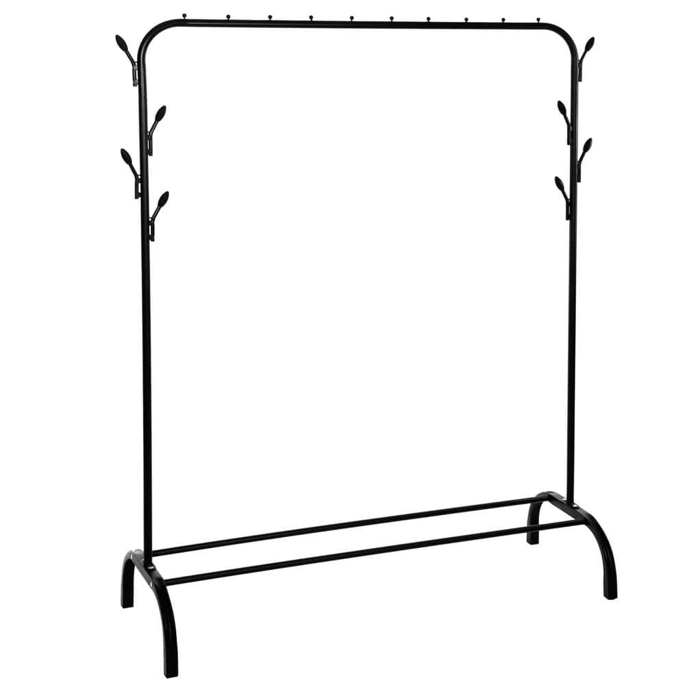 12-41 Suport pentru haine cu cadru metalic, cu sina de agatat si carlige cuier, 40x110x146cm, negru Mob360 - imagine 1