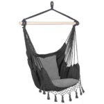 Hamac tip leagan suspendat pentru casa sau gradina, gri cu perne, 130x100cm, 150kg Mob360