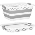 Cos de rufe pliabil tip lighean, cu manere, din plastic si silicon, 53x38x24cm, 24litri, gri Mob360