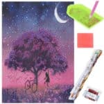 Set de broderie cu diamante 5D, 30x40cm, model Pom inflorit sub luna Mob360