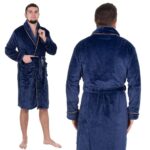 Halat de baie pentru barbati pana la genunchi, marimea L/XL, albastru marin Mob360