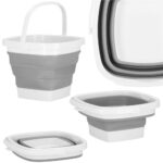 Lighean pliabil, patrat, din plastic si silicon, 24x19cm, 5litri, gri Mob360 - imagine 3