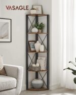 VASAGLE Biblioteca de colt cu 5 etaje, cadru metalic, stil industrial, 30x30x160 cm, maro rustic Mob360 - imagine 2