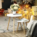 VASAGLE Masa de cafea, set de 2 bucati, picioare din lemn si blat MDF, design minimalist scandinav, 45x50cm si 35x35cm, alb Mob360 - imagine 2