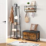 VASAGLE Banca cu lada de depozitare, perna captusita, piele sintetica neagra, 40x80x50cm, maro rustic Mob360 - imagine 2