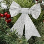 Set 4 ornamente pentru bradul de Craciun, fundita, 13cm, argintiu Mob360