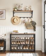 VASAGLE Raft pentru pantofi cu 3 polite, 100x30x72cm, otel, stil industrial, maro rustic si negru Mob360 - imagine 2