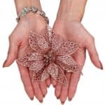 Set 10 ornamente pentru bradul de Craciun, stea Poinsettia, 10cm, roz Mob360 - imagine 2