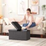 Taburet pliabil cu sezut moale, spatiu de depozitare 80litri, maxim 300kg, 76x38x38cm, gri Mob360 - imagine 2