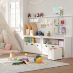 VASAGLE Comoda cu spatiu depozitare jucarii, 3 dulapuri mobile, 102x30x60 cm, alb Mob360 - imagine 2