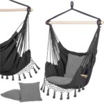 Hamac tip leagan suspendat pentru casa sau gradina, gri cu perne, 130x100cm, 150kg Mob360 - imagine 3